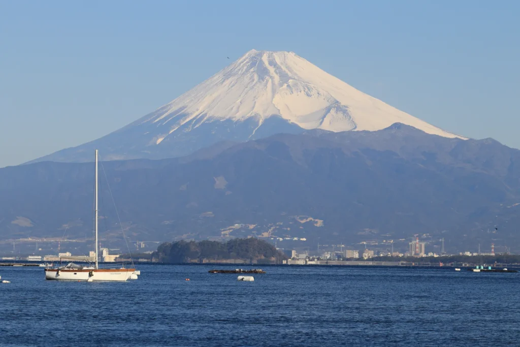 Mount Fuji across Uchiura Bay from the Numazu shore
