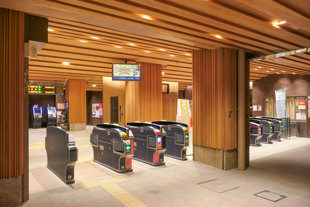 The timber-fronted Takaosanguchi Station on the Keio Line, the start of the walk up Mount Takao
